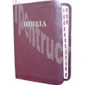 Biblie lux imbracata in piele, mica, fermoar, coperta visiniu